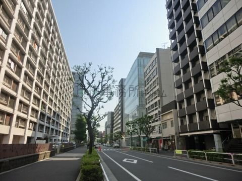 オフィスビルとマンションが建ち並びます