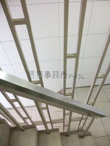 階段とエントランスに伸びる鉄格子