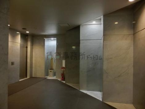 エントランス壁面に沿ってダウンライトがあります