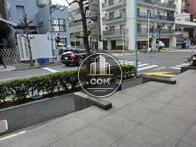 前面の歩道には植栽がたくさん並んでいます
