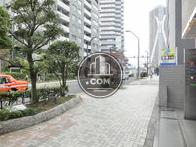 整備された街路樹の配置された前面通り